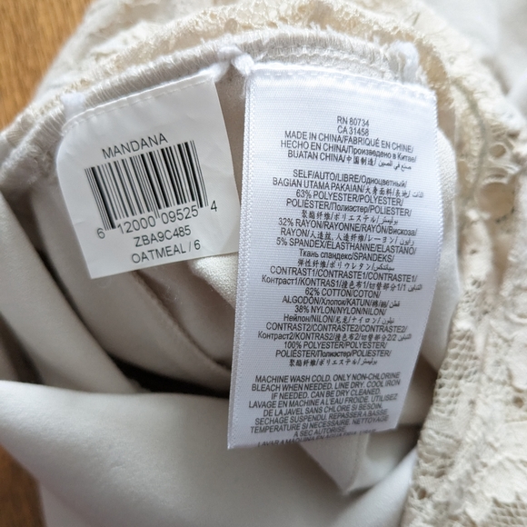 BCBGMaxAzria Mandana Open Back Romper Oatmeal Cream Lace pockets size 6 - Picture 9 of 12